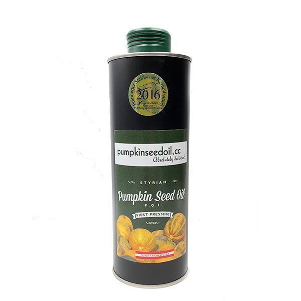 Styrian Pumpkin Seed Oil, Tin 0.75 Liter in the United States of America