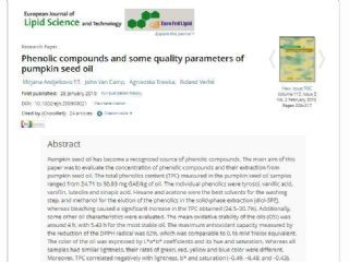 Screenshot Phenolic compounds and some quality parameters of pumpkin seed oil