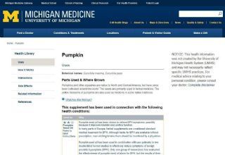 Screenshot Pumpkins (Cucurbita maxima, Cucurbita pepo) has been used in connection with BPH symptoms, Depression, Kidney Stones and Parasites