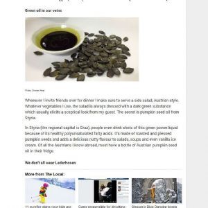 Greem Pumpkin Seed Oil in Austrian Veins